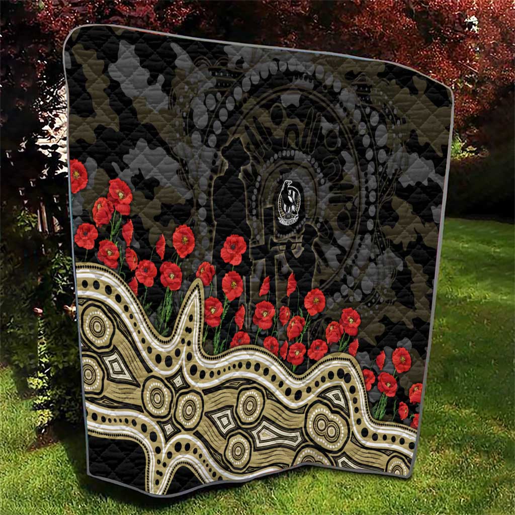 Collingwood Magpies ANZAC Day Quilt Indigenous Dot Art with Poppy Flower Tribute