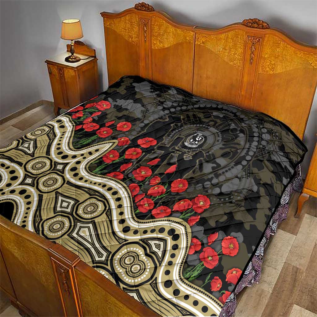 Collingwood Magpies ANZAC Day Quilt Indigenous Dot Art with Poppy Flower Tribute