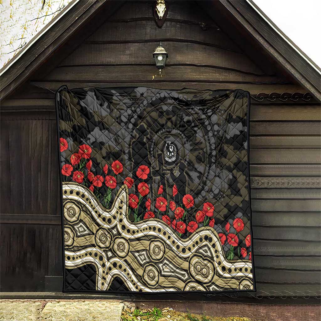 Collingwood Magpies ANZAC Day Quilt Indigenous Dot Art with Poppy Flower Tribute
