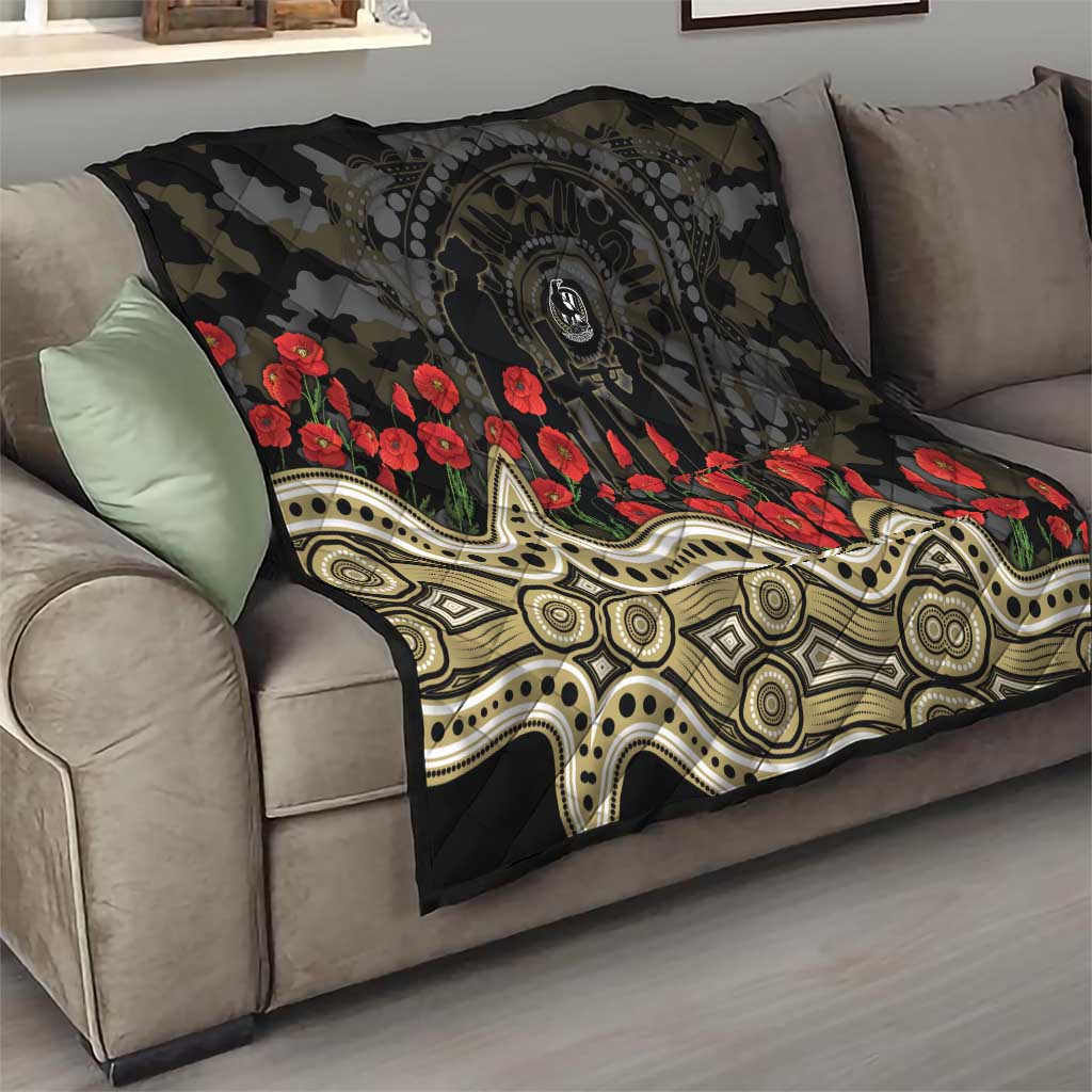 Collingwood Magpies ANZAC Day Quilt Indigenous Dot Art with Poppy Flower Tribute