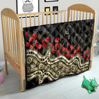 Collingwood Magpies ANZAC Day Quilt Indigenous Dot Art with Poppy Flower Tribute
