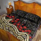 Collingwood Magpies ANZAC Day Quilt Bed Set Indigenous Dot Art with Poppy Flower Tribute