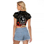 Collingwood Magpies ANZAC Day Raglan Cropped T Shirt Indigenous Dot Art with Poppy Flower Tribute