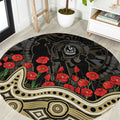 Collingwood Magpies ANZAC Day Round Carpet Indigenous Dot Art with Poppy Flower Tribute