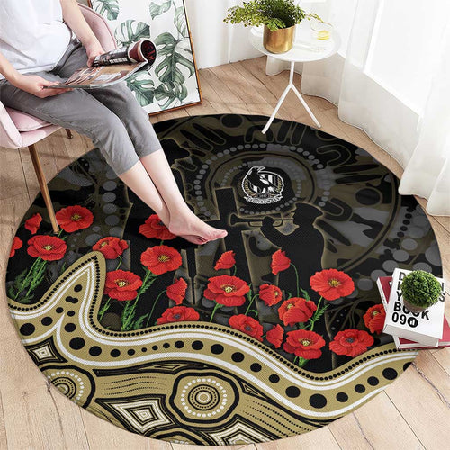 Collingwood Magpies ANZAC Day Round Carpet Indigenous Dot Art with Poppy Flower Tribute