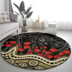 Collingwood Magpies ANZAC Day Round Carpet Indigenous Dot Art with Poppy Flower Tribute