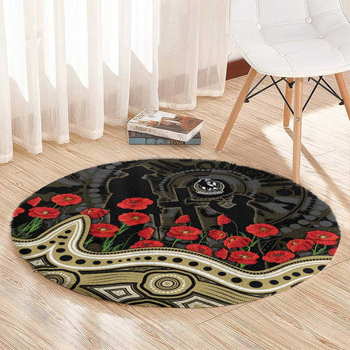 Collingwood Magpies ANZAC Day Round Carpet Indigenous Dot Art with Poppy Flower Tribute