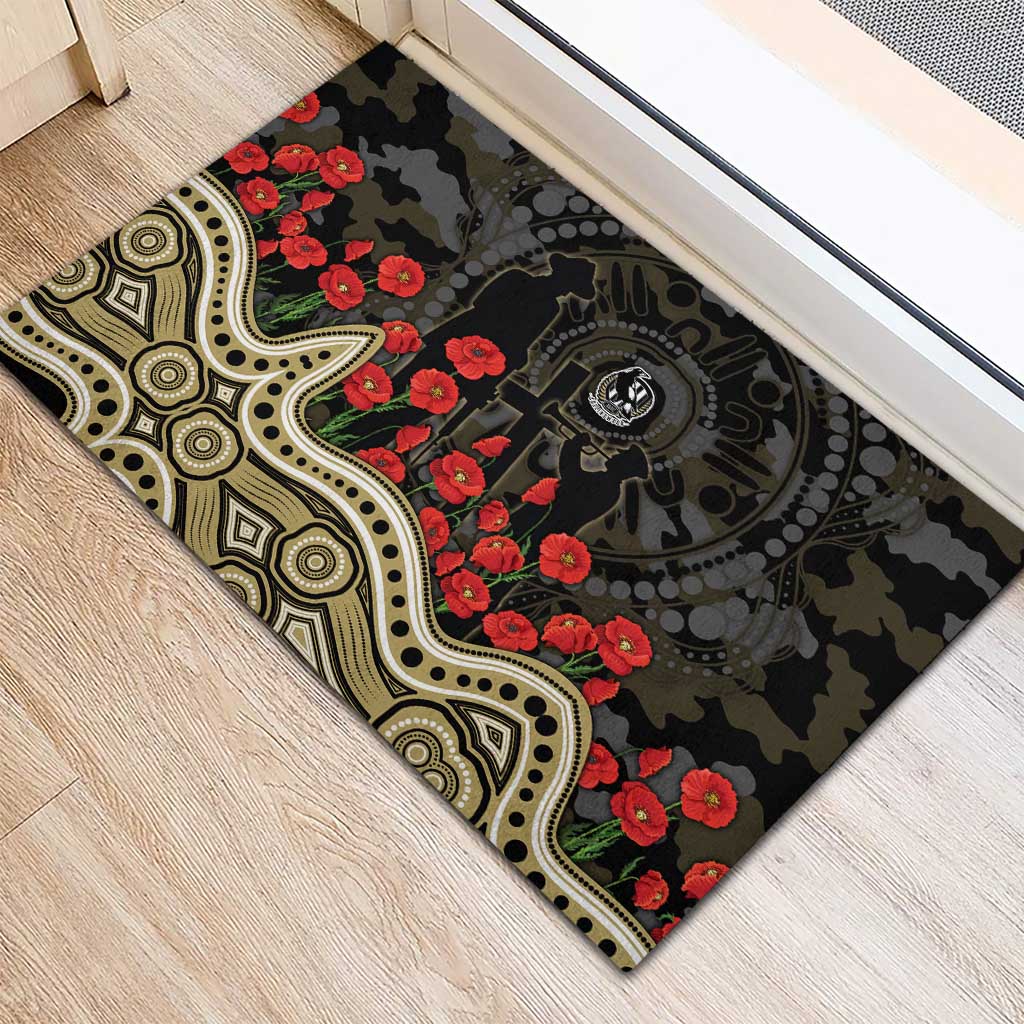 Collingwood Magpies ANZAC Day Rubber Doormat Indigenous Dot Art with Poppy Flower Tribute