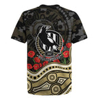 Collingwood Magpies ANZAC Day Rugby Jersey Indigenous Dot Art with Poppy Flower Tribute