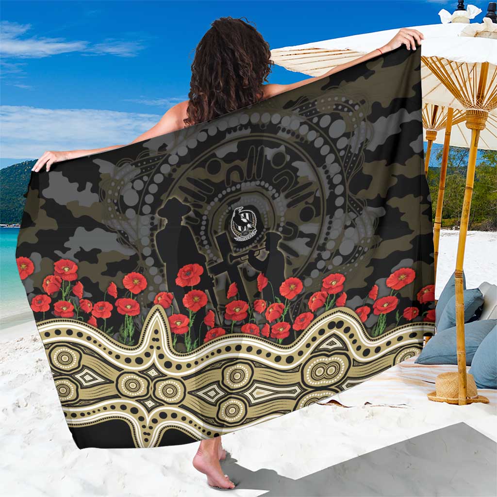 Collingwood Magpies ANZAC Day Sarong Indigenous Dot Art with Poppy Flower Tribute