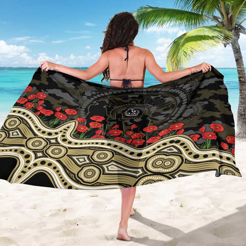 Collingwood Magpies ANZAC Day Sarong Indigenous Dot Art with Poppy Flower Tribute