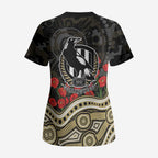 Collingwood Magpies ANZAC Day Scrub Top Indigenous Dot Art with Poppy Flower Tribute