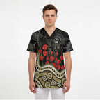 Collingwood Magpies ANZAC Day Scrub Top Indigenous Dot Art with Poppy Flower Tribute