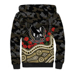 Collingwood Magpies ANZAC Day Sherpa Hoodie Indigenous Dot Art with Poppy Flower Tribute