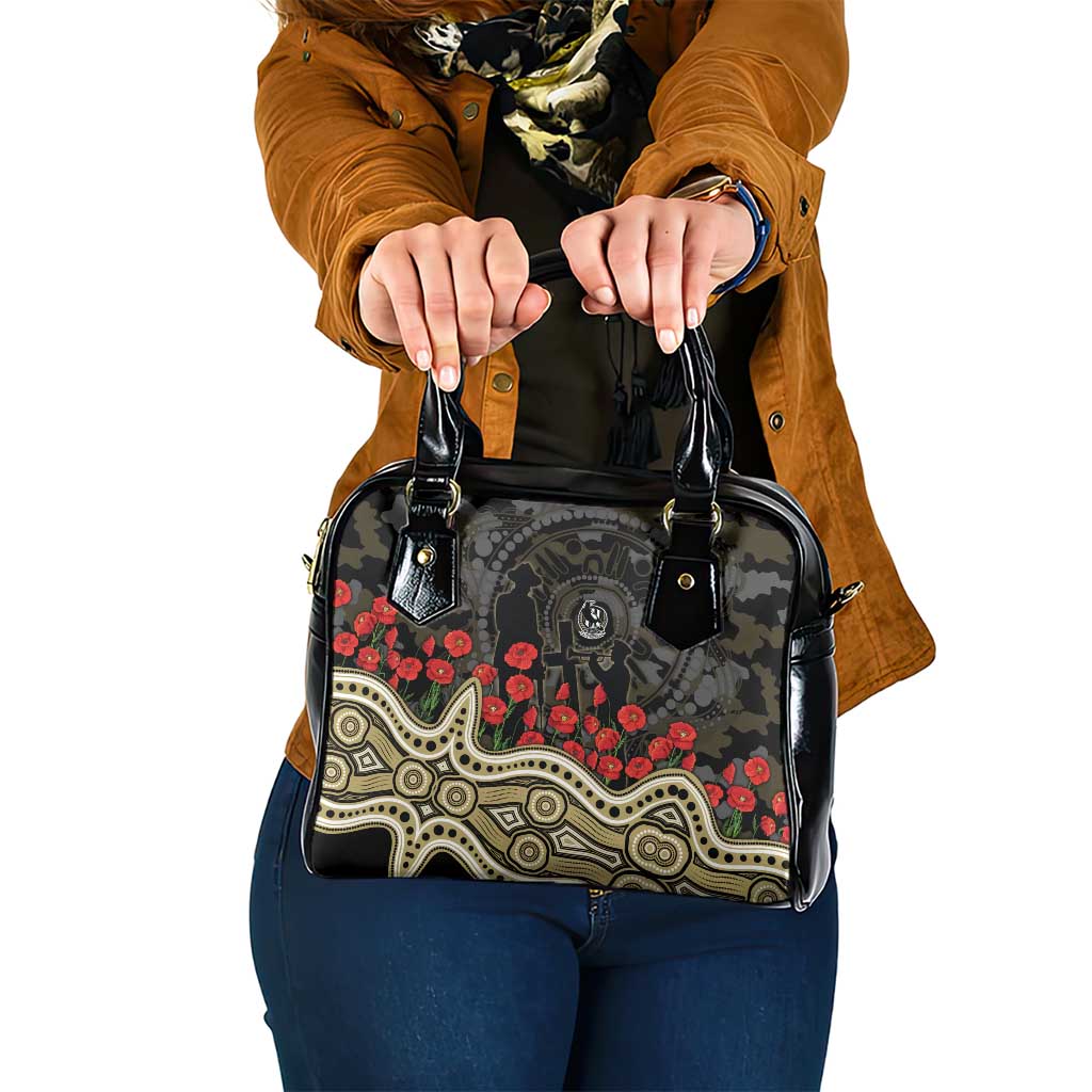 Collingwood Magpies ANZAC Day Shoulder Handbag Indigenous Dot Art with Poppy Flower Tribute