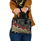 Collingwood Magpies ANZAC Day Shoulder Handbag Indigenous Dot Art with Poppy Flower Tribute