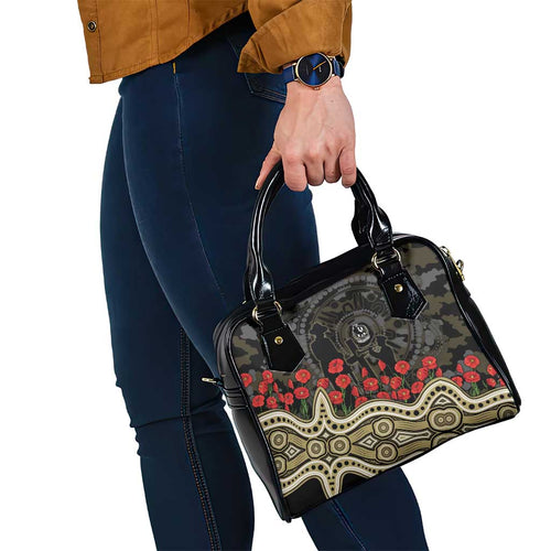 Collingwood Magpies ANZAC Day Shoulder Handbag Indigenous Dot Art with Poppy Flower Tribute