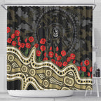 Collingwood Magpies ANZAC Day Shower Curtain Indigenous Dot Art with Poppy Flower Tribute