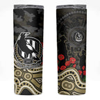 Collingwood Magpies ANZAC Day Skinny Tumbler Indigenous Dot Art with Poppy Flower Tribute