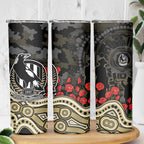 Collingwood Magpies ANZAC Day Skinny Tumbler Indigenous Dot Art with Poppy Flower Tribute