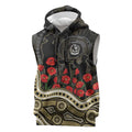 Collingwood Magpies ANZAC Day Sleeveless Hoodie Indigenous Dot Art with Poppy Flower Tribute
