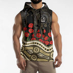 Collingwood Magpies ANZAC Day Sleeveless Hoodie Indigenous Dot Art with Poppy Flower Tribute