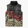 Collingwood Magpies ANZAC Day Sleeveless Puffer Jacket Indigenous Dot Art with Poppy Flower Tribute