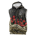 Collingwood Magpies ANZAC Day Sleeveless Zip Hoodie Indigenous Dot Art with Poppy Flower Tribute