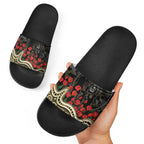 Collingwood Magpies ANZAC Day Slide Sandals Indigenous Dot Art with Poppy Flower Tribute