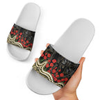Collingwood Magpies ANZAC Day Slide Sandals Indigenous Dot Art with Poppy Flower Tribute