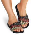 Collingwood Magpies ANZAC Day Slide Sandals Indigenous Dot Art with Poppy Flower Tribute