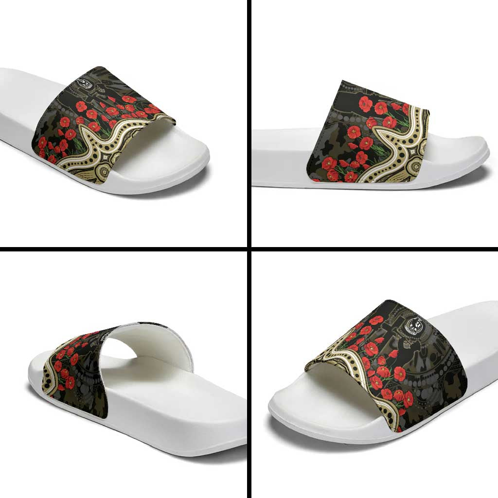 Collingwood Magpies ANZAC Day Slide Sandals Indigenous Dot Art with Poppy Flower Tribute