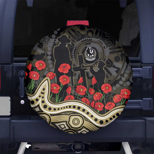 Collingwood Magpies ANZAC Day Spare Tire Cover Indigenous Dot Art with Poppy Flower Tribute