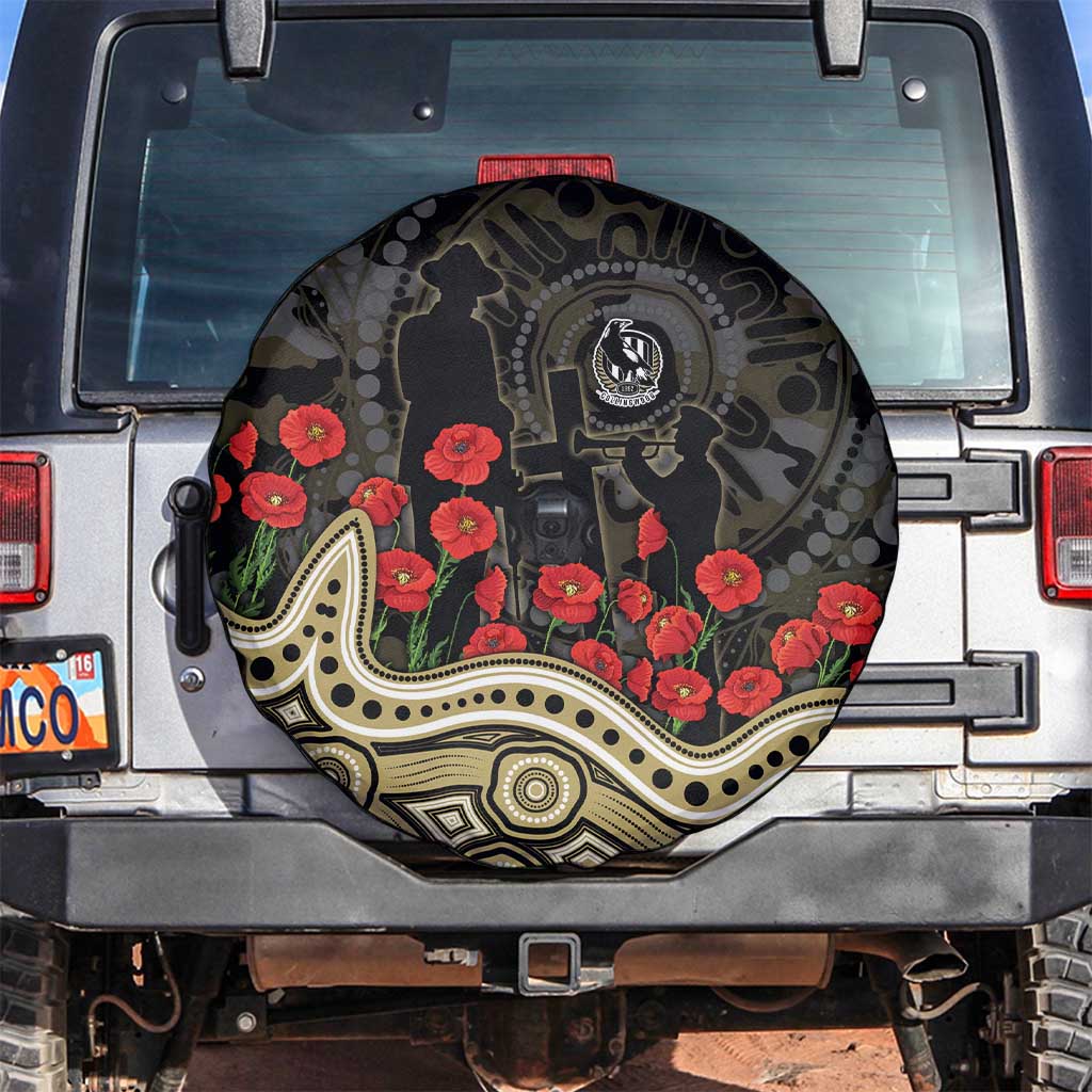 Collingwood Magpies ANZAC Day Spare Tire Cover Indigenous Dot Art with Poppy Flower Tribute