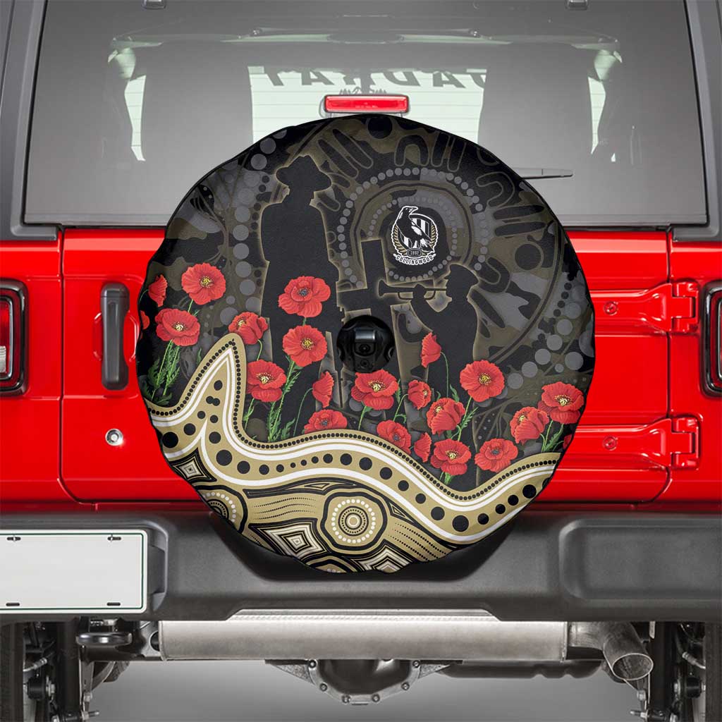 Collingwood Magpies ANZAC Day Spare Tire Cover Indigenous Dot Art with Poppy Flower Tribute