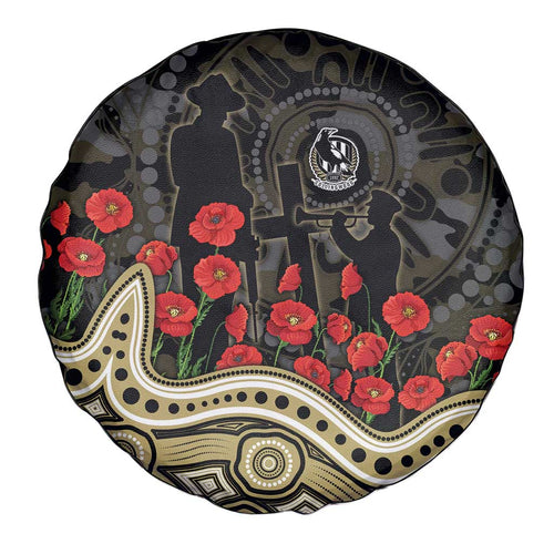 Collingwood Magpies ANZAC Day Spare Tire Cover Indigenous Dot Art with Poppy Flower Tribute