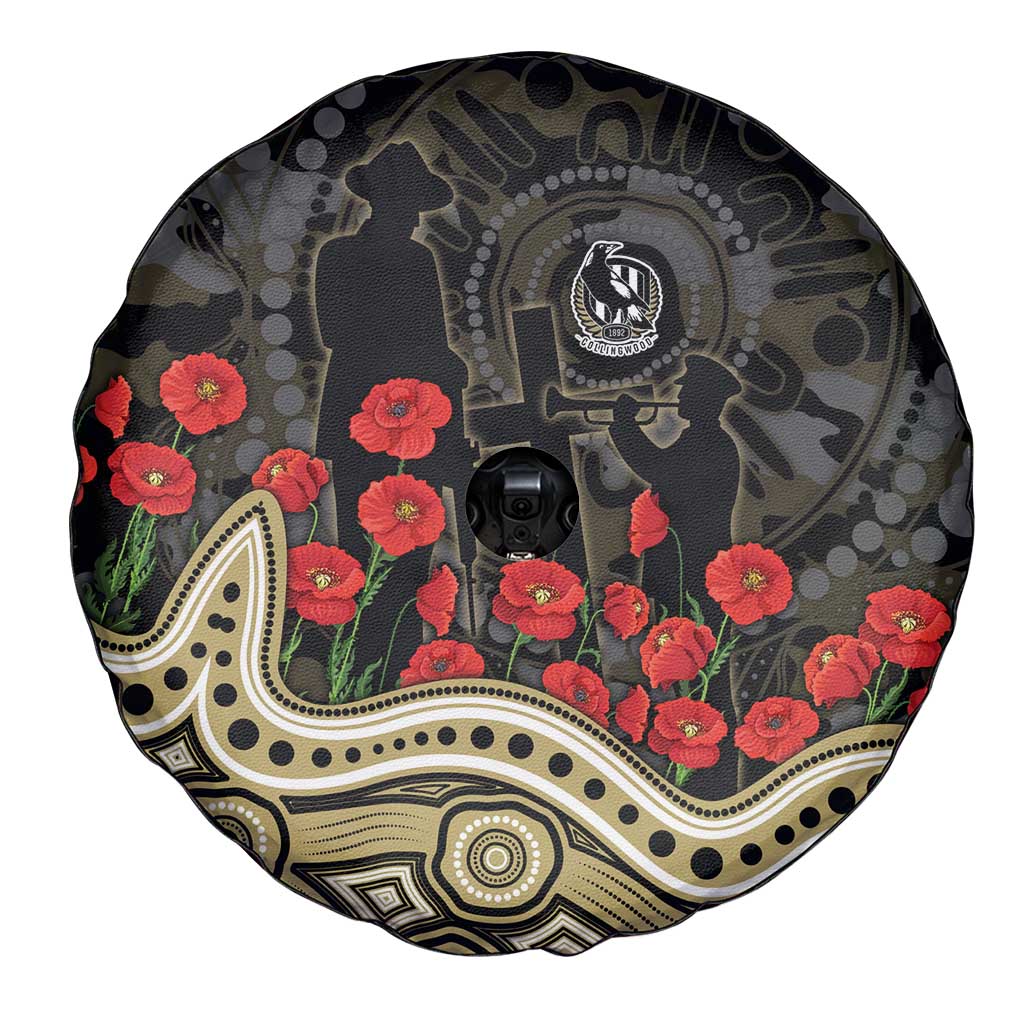 Collingwood Magpies ANZAC Day Spare Tire Cover Indigenous Dot Art with Poppy Flower Tribute