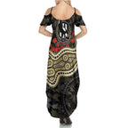 Collingwood Magpies ANZAC Day Summer Maxi Dress Indigenous Dot Art with Poppy Flower Tribute