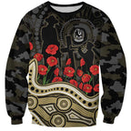 Collingwood Magpies ANZAC Day Sweatshirt Indigenous Dot Art with Poppy Flower Tribute
