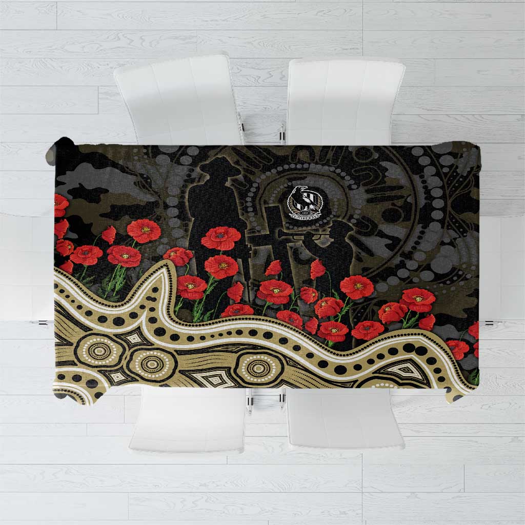 Collingwood Magpies ANZAC Day Tablecloth Indigenous Dot Art with Poppy Flower Tribute