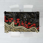 Collingwood Magpies ANZAC Day Tablecloth Indigenous Dot Art with Poppy Flower Tribute