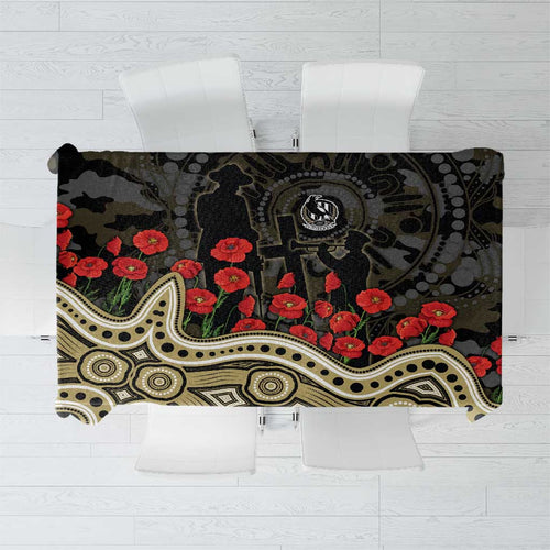 Collingwood Magpies ANZAC Day Tablecloth Indigenous Dot Art with Poppy Flower Tribute