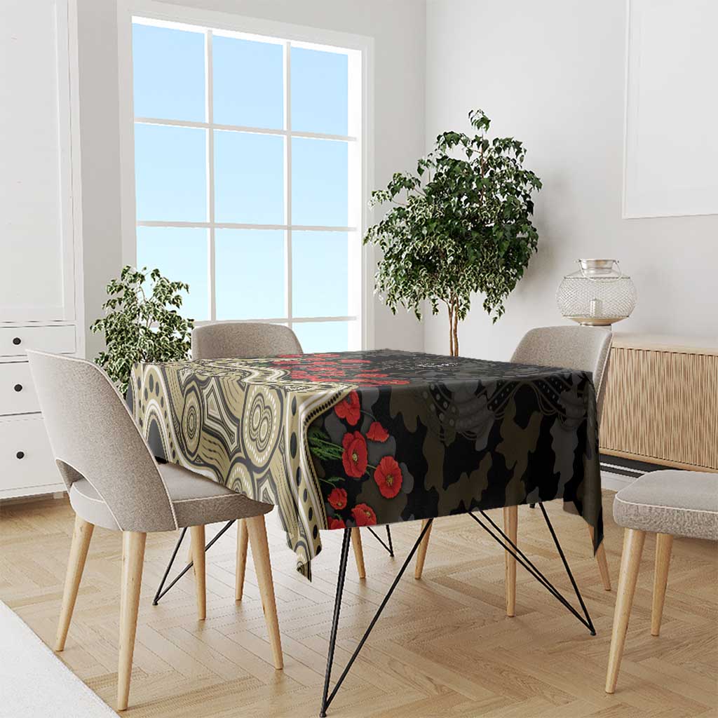 Collingwood Magpies ANZAC Day Tablecloth Indigenous Dot Art with Poppy Flower Tribute