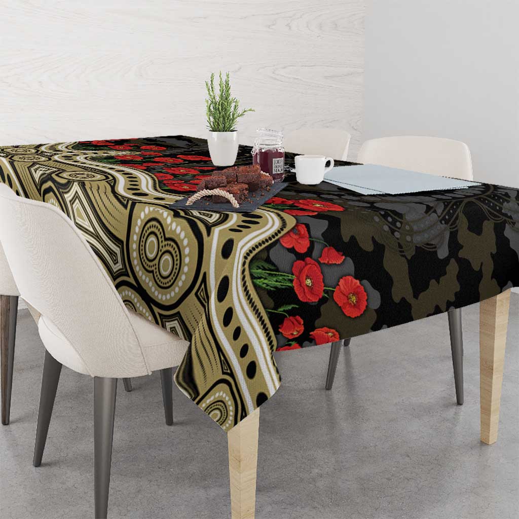 Collingwood Magpies ANZAC Day Tablecloth Indigenous Dot Art with Poppy Flower Tribute