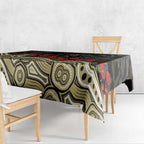Collingwood Magpies ANZAC Day Tablecloth Indigenous Dot Art with Poppy Flower Tribute