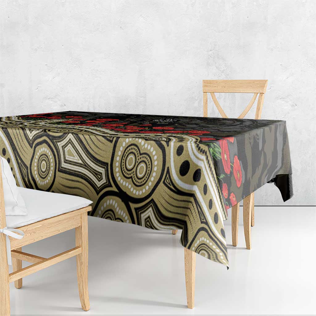 Collingwood Magpies ANZAC Day Tablecloth Indigenous Dot Art with Poppy Flower Tribute