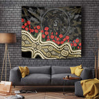 Collingwood Magpies ANZAC Day Tapestry Indigenous Dot Art with Poppy Flower Tribute