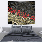Collingwood Magpies ANZAC Day Tapestry Indigenous Dot Art with Poppy Flower Tribute
