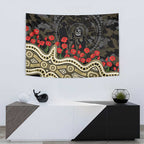 Collingwood Magpies ANZAC Day Tapestry Indigenous Dot Art with Poppy Flower Tribute