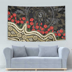 Collingwood Magpies ANZAC Day Tapestry Indigenous Dot Art with Poppy Flower Tribute